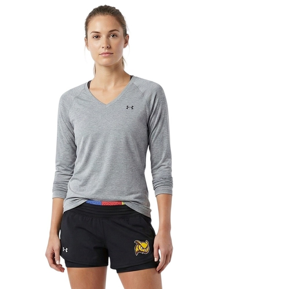 Under Armour Lot Womens Large Running Shorts Long Sleeve Shirt Black Gray Logo